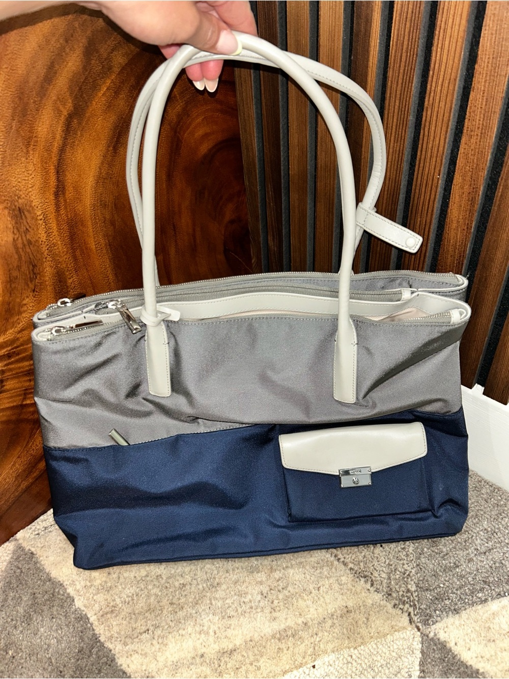 TUMI Navy Gray Nylon Leather Trim Work Tote Shoulder Bag